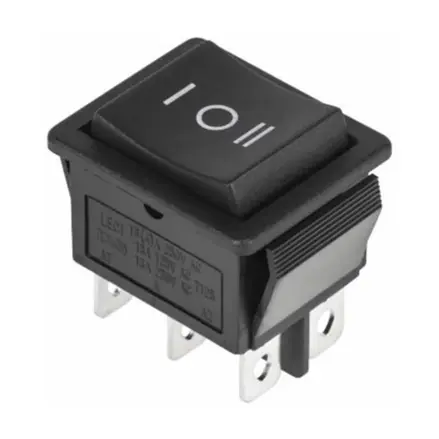 Kolískový prepínač 15A/250V ON-OFF-ON, čierny