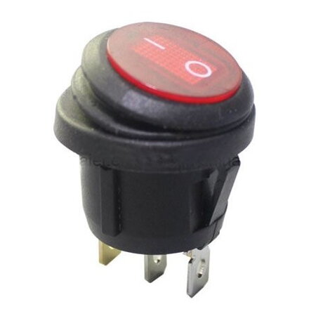 Okrúhly vodotesný kolískový vypínač 6A/250V IP65, červený podsvietený