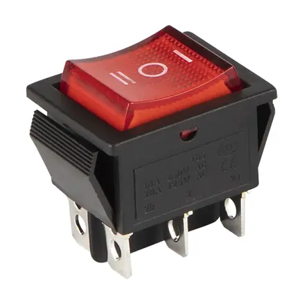 Prepínač podsvietený široký ON-OFF-ON 15A/230V červený