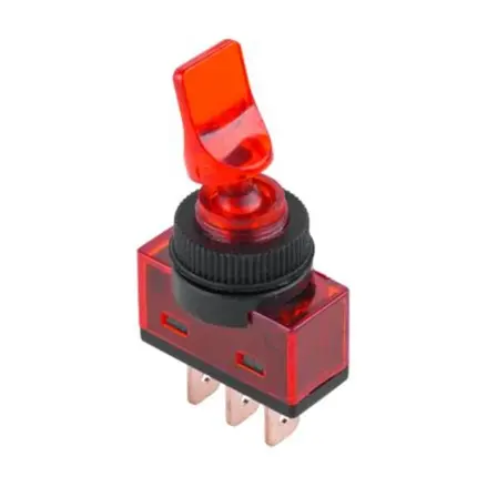 Prepínač páčkový 3pin/2polohy podsvietený červený 12V