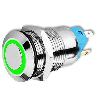 Tlačidlový vypínač ON-OFF 12mm 230V/3A, zelené podsv. 12-24V