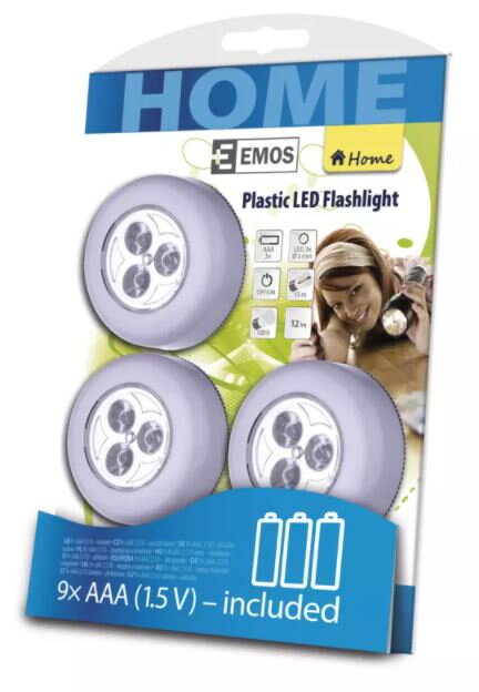 3 ks samolepiacich LED svietidiel na baterky