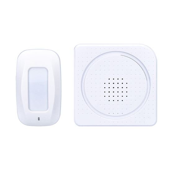 Bezdrôtový hlásič pohybu/gong, externé PIR čidlo, napájanie batériami, biely
