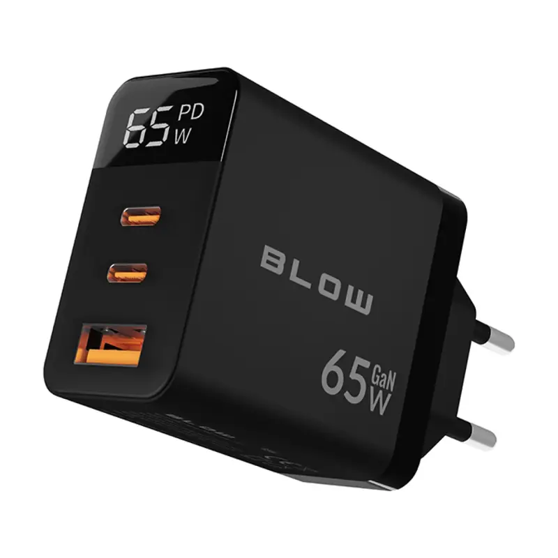 Sieťová nabíjačka BLOW, 1xUSB-A + 2xUSB-C PD 65W s LCD