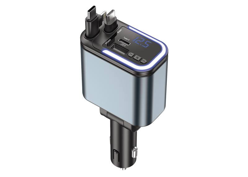 Nabíjačka na telefón do auta 65W 12/24V, navíjacie káble USB-C, Lightning