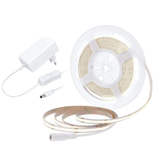 LED COB pásik SOLIGHT sada s adaptérom, 5m, 8W/m, 800lm/m,4000K