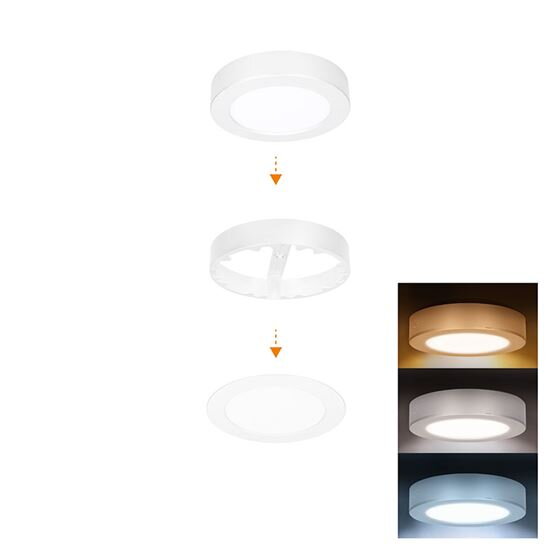 LED panel 2v1, 3CCT, podhľadový / prisadený, 12W, 1020lm, IP54, biely