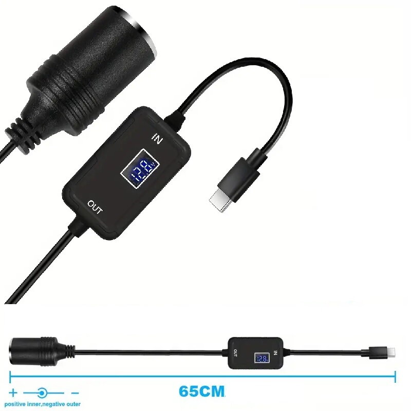 Menič napätia USB-C/autozapaľovač, 12V/3A, LCD