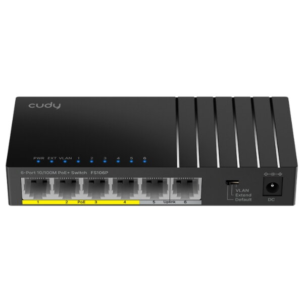 POE switch FS106P 4-portový + 2x uplink, 100 Mbps 36W, CUDY