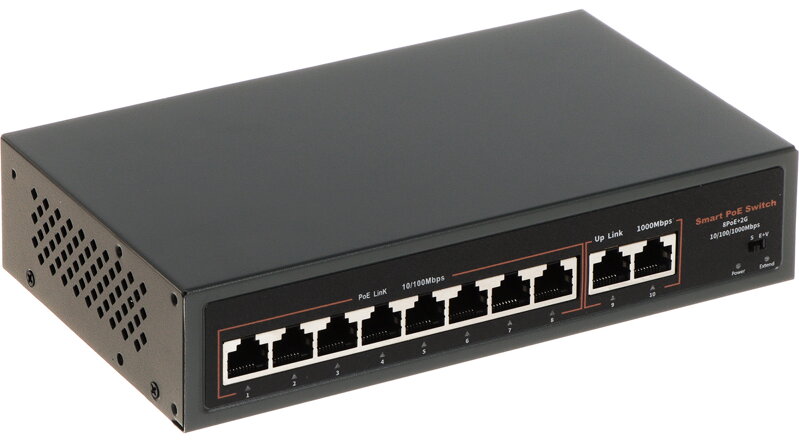 Switch POE 10-portový, 8xPOE 100Mbps, 2x Uplink 1000Mbps, 120W