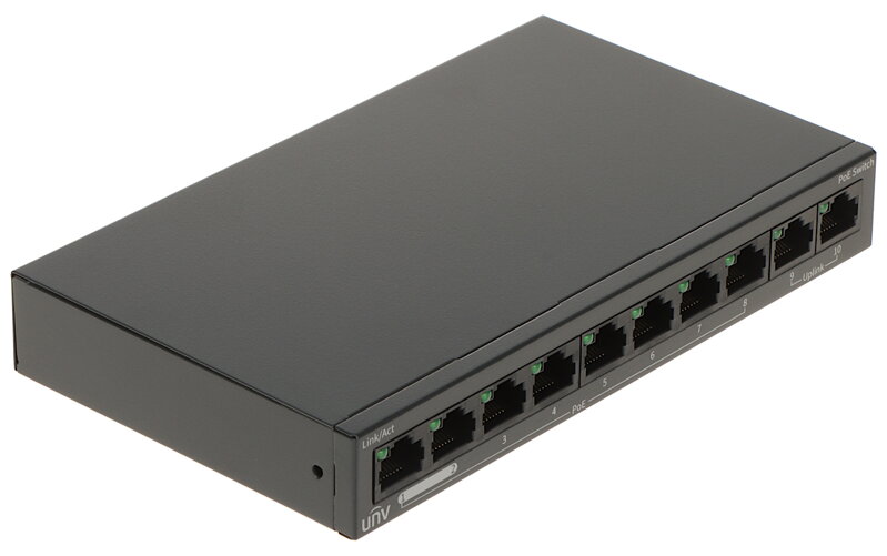 Switch POE 10-portový, 8xPOE 100Mbps, 2x Uplink 100Mbps, 88W