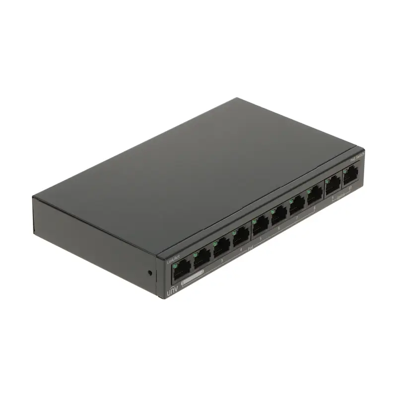 Switch POE 10-portový, 8xPOE 100Mbps, 2x Uplink 100Mbps, 88W