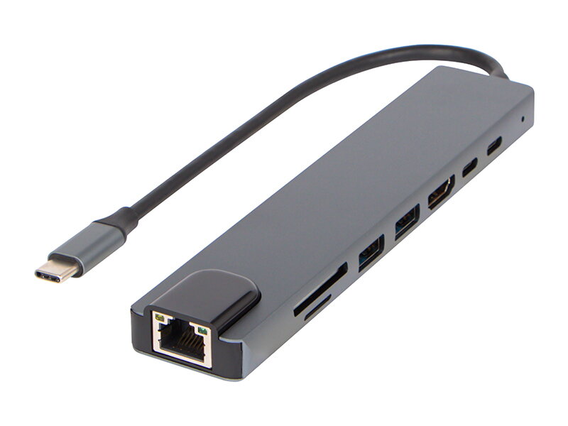 Multiadaptér USB-C s LAN, čítačka kariet,  HDMI, USB HUB, 100W