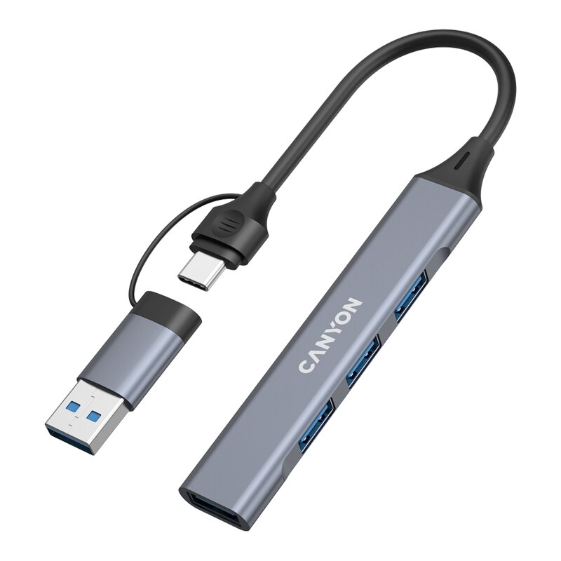USB-C Hub Canyon DS-02, 3xUSB 2.0, 1xUSB 3.0, USB-C/USB-A adaptér