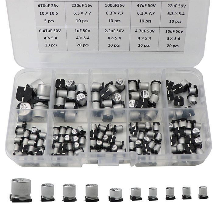 Sada SMD elektrolytických kondenzátorov 0,47uF - 470uF, 145ks