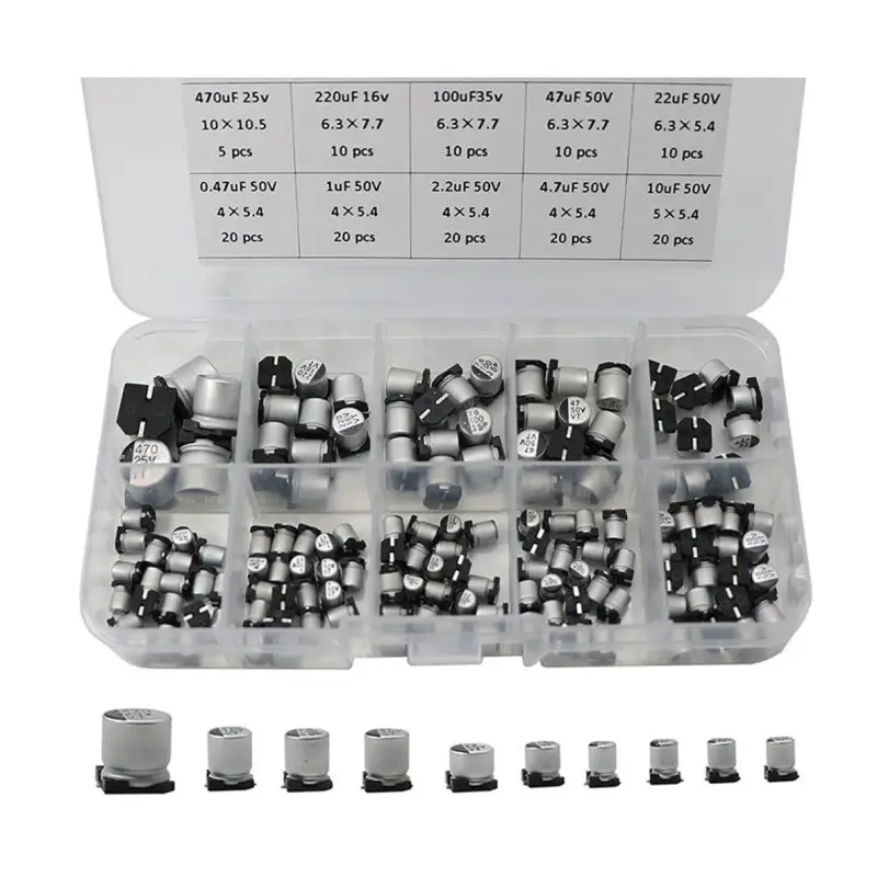 Sada SMD elektrolytických kondenzátorov 0,47uF - 470uF, 145ks
