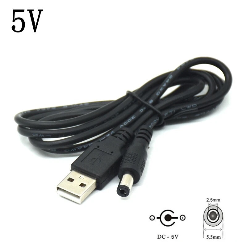 Napájací kábel USB-A - DC 2.1/5.5mm, čierny, 1m