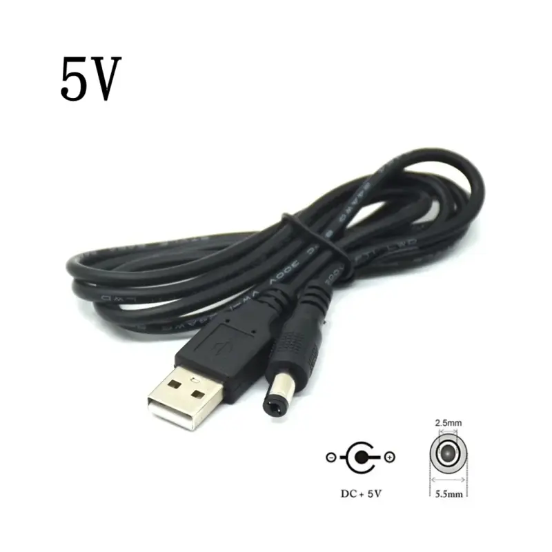 Napájací kábel USB-A - DC 2.1/5.5mm, čierny, 1m