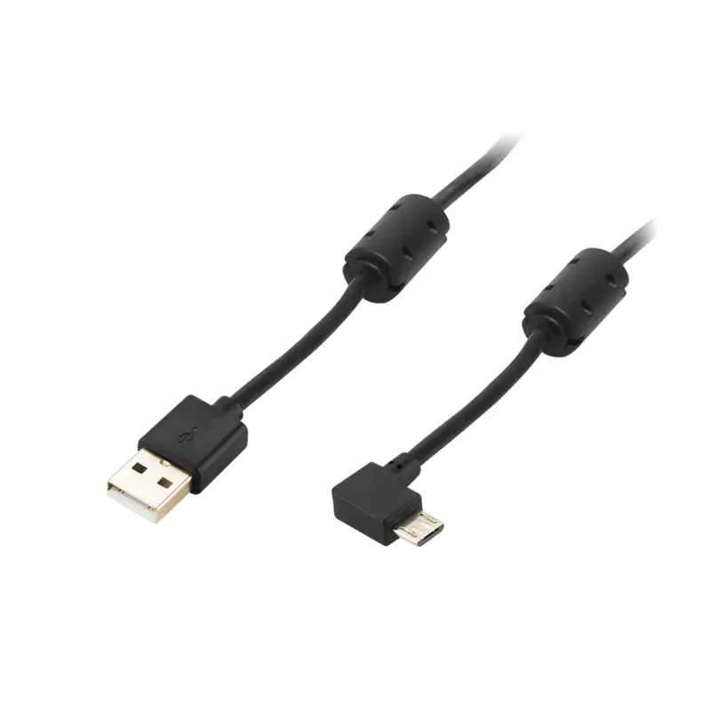 Šnúra microUSB 1m uhlová pozlátená, s filtrami