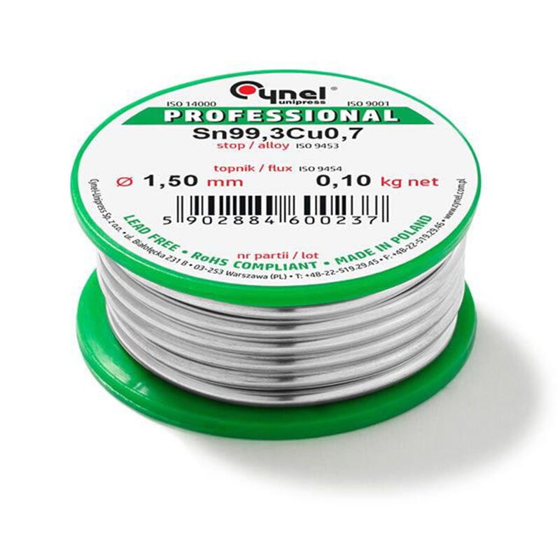 Cín 1,5mm/100g CYNEL Sn99,3Cu0,7 bezolovnatý Cín 1,5mm/100g CYNEL Sn99,3Cu0,7 bezolovnatý