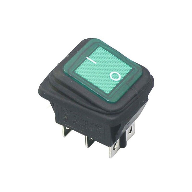 Kolískový prepínač 250V/15A ON-ON, vodotesný, zelený