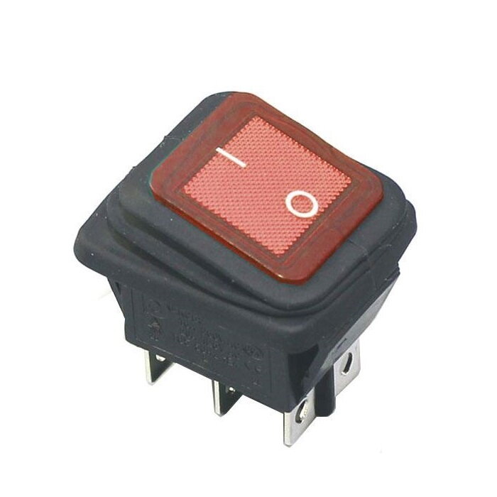Kolískový prepínač 250V/15A ON-ON, vodotesný, červený