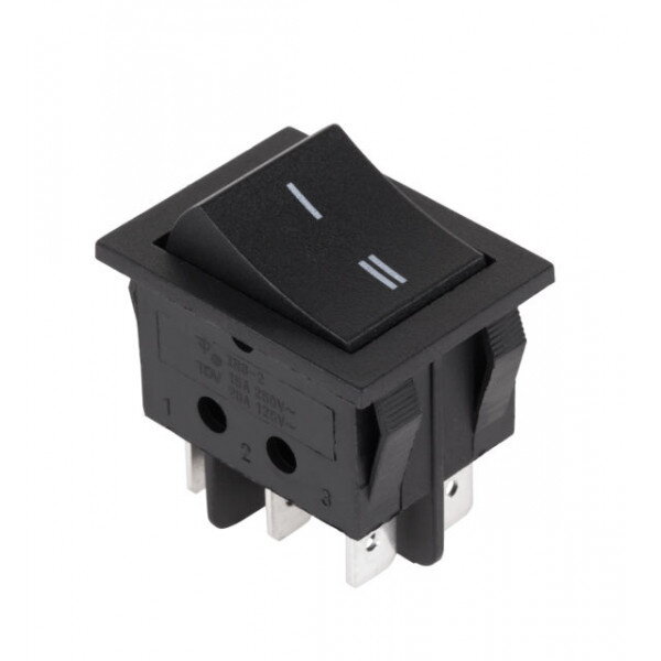 Kolískový prepínač 6pin/2 polohy ON-ON, 250V/15A, čierny Kolískový prepínač 6pin/2 polohy ON-ON, 250V/15A, čierny
