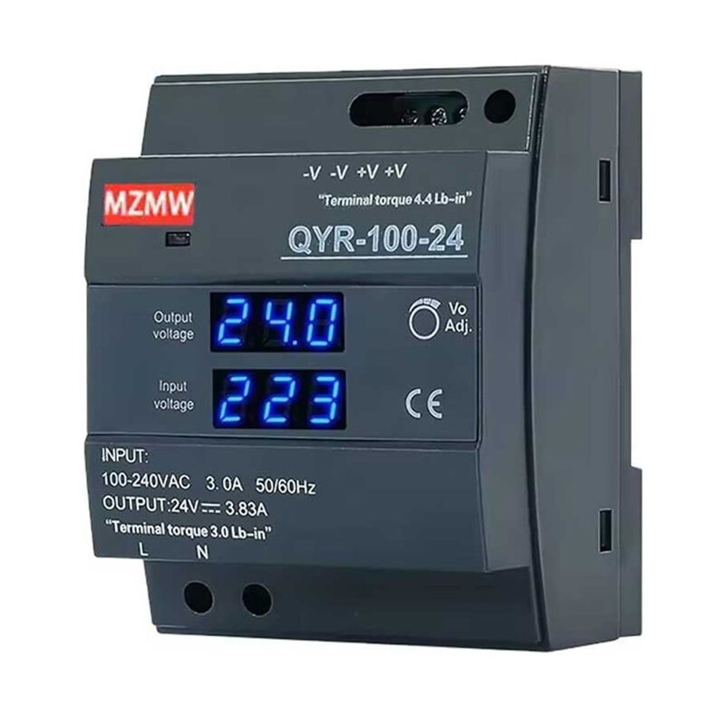 Spínaný zdroj na DIN lištu 24V/3,83A 100W, s displejom Spínaný zdroj na DIN lištu 24V/3,83A 100W, s displejom
