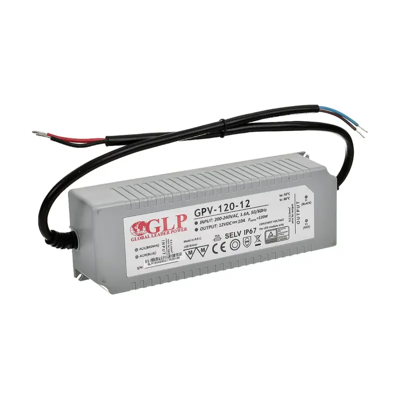 Vodotesný napájací zdroj pre LED pásiky, 12V/10A, 120W, IP67