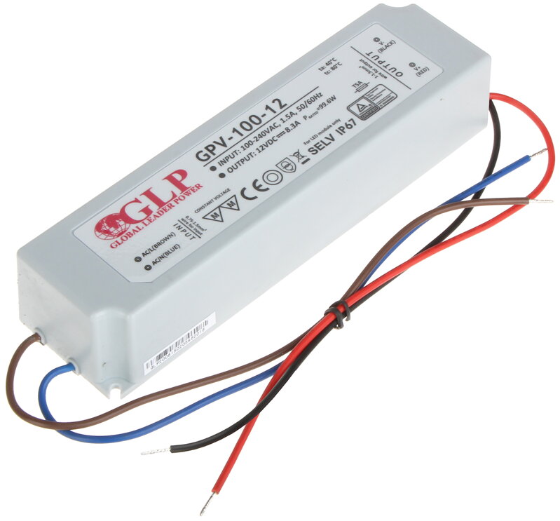 Zdroj pre LED GPV-100-12, 12V/8.3A IP67 Zdroj pre LED GPV-100-12, 12V/8.3A IP67
