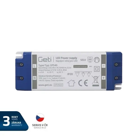 Montážny napájací zdroj 12V/40W IP20