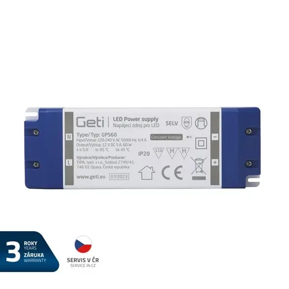 Montážny napájací zdroj 12V/80W IP20