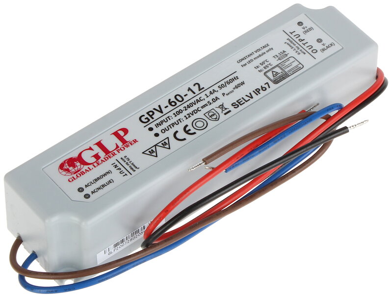 Zdroj pre LED GPV-60-12, 12V/5A 60W IP67 Zdroj pre LED GPV-60-12, 12V/5A 60W IP67