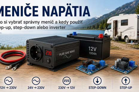 Meniče napätia 12 V na 230 V, step-down, step-up a DC/DC konvertory